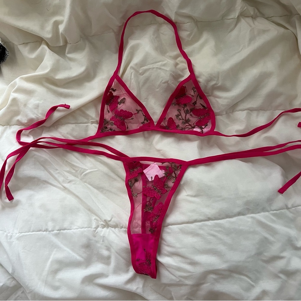 Floral Embroidered Pink Lingerie Set